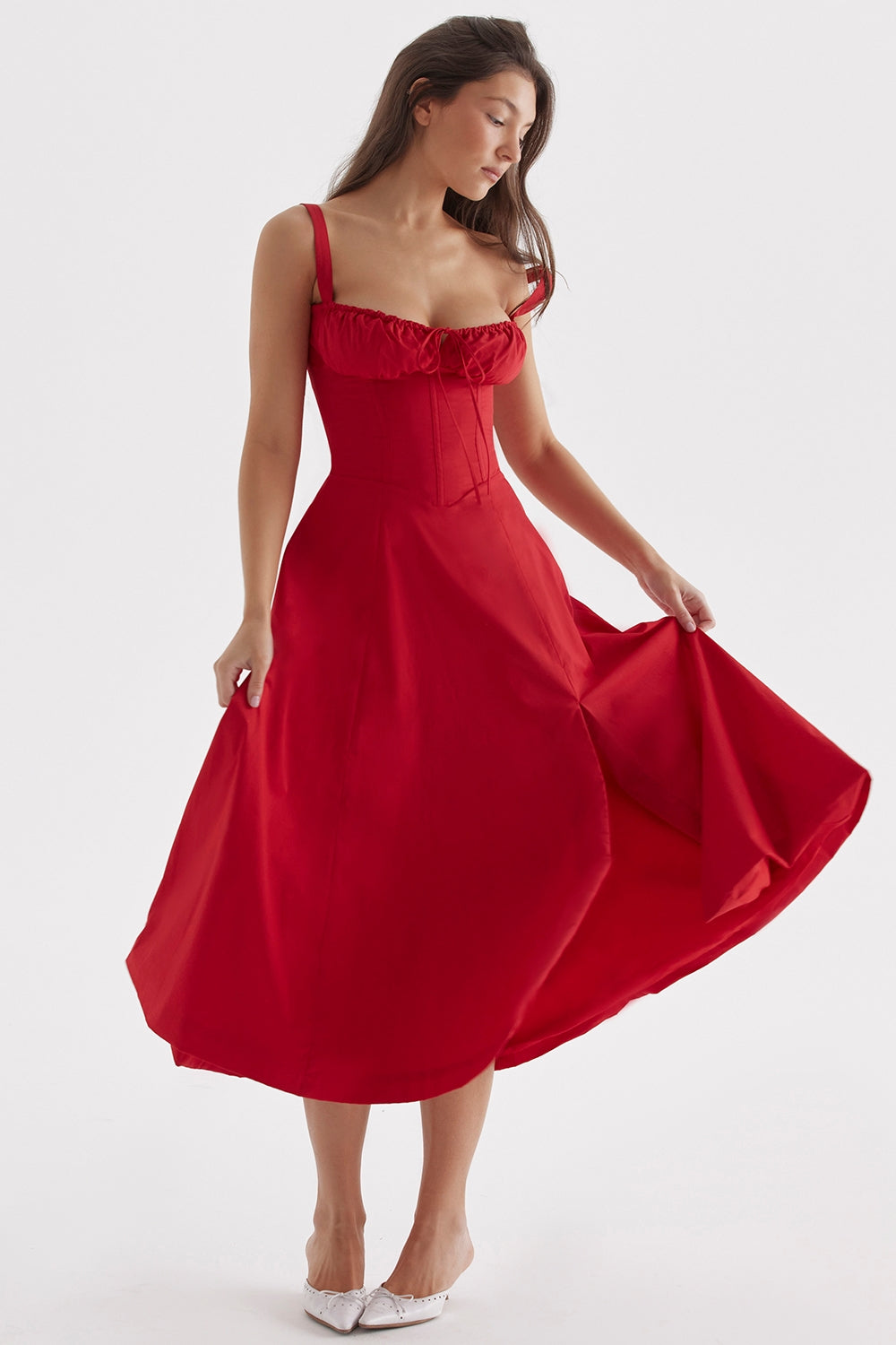 SUNHEART SUNSET LACE UP DRESS - RED