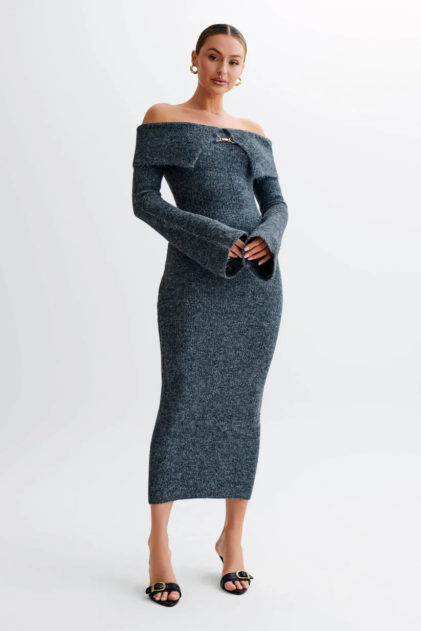 Talia Off-Shoulder Knit Dre - Gray