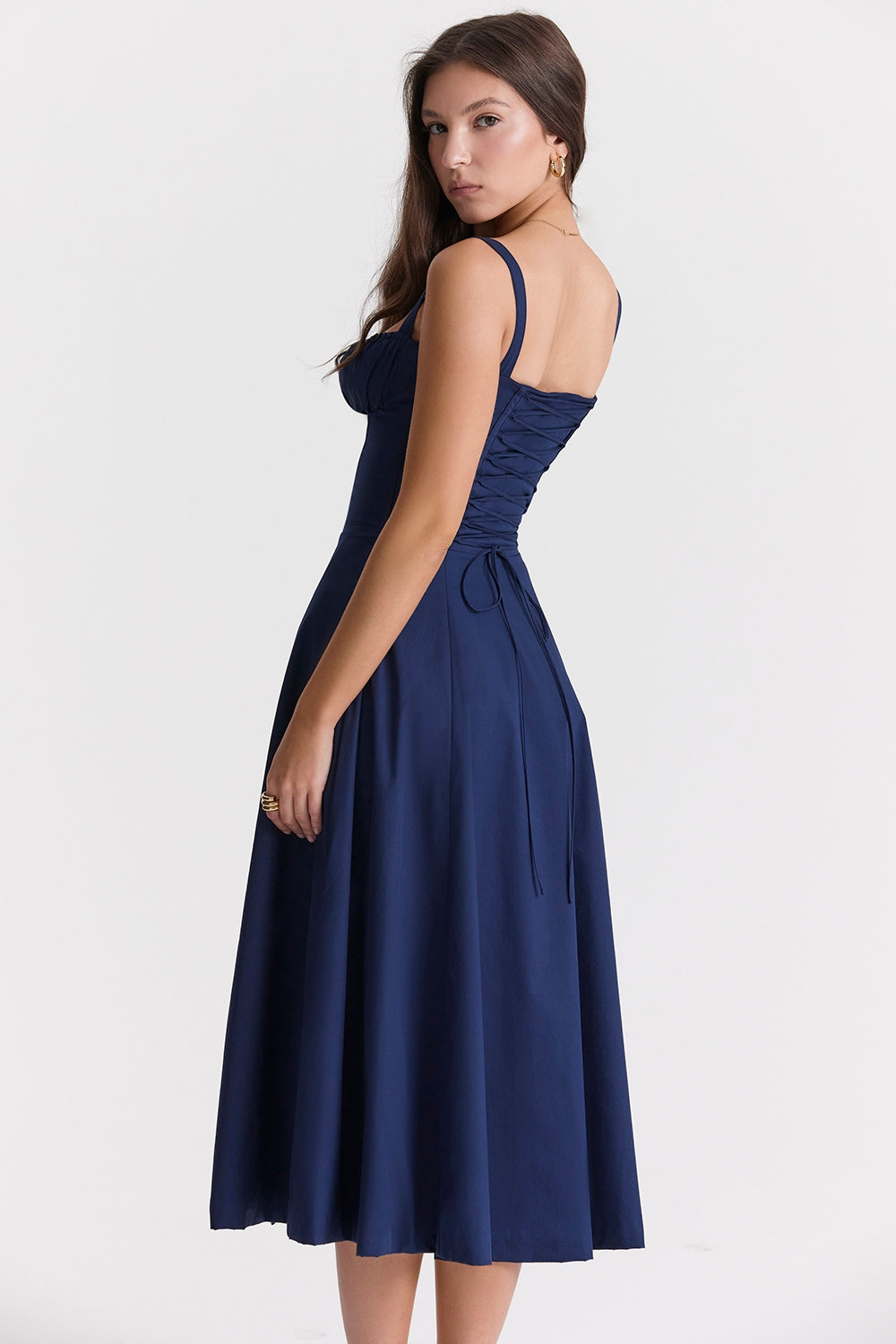 SUNHEART SUNSET LACE UP DRESS - NAVY