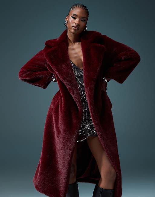 TESSA FUR COAT - BURGUNDY