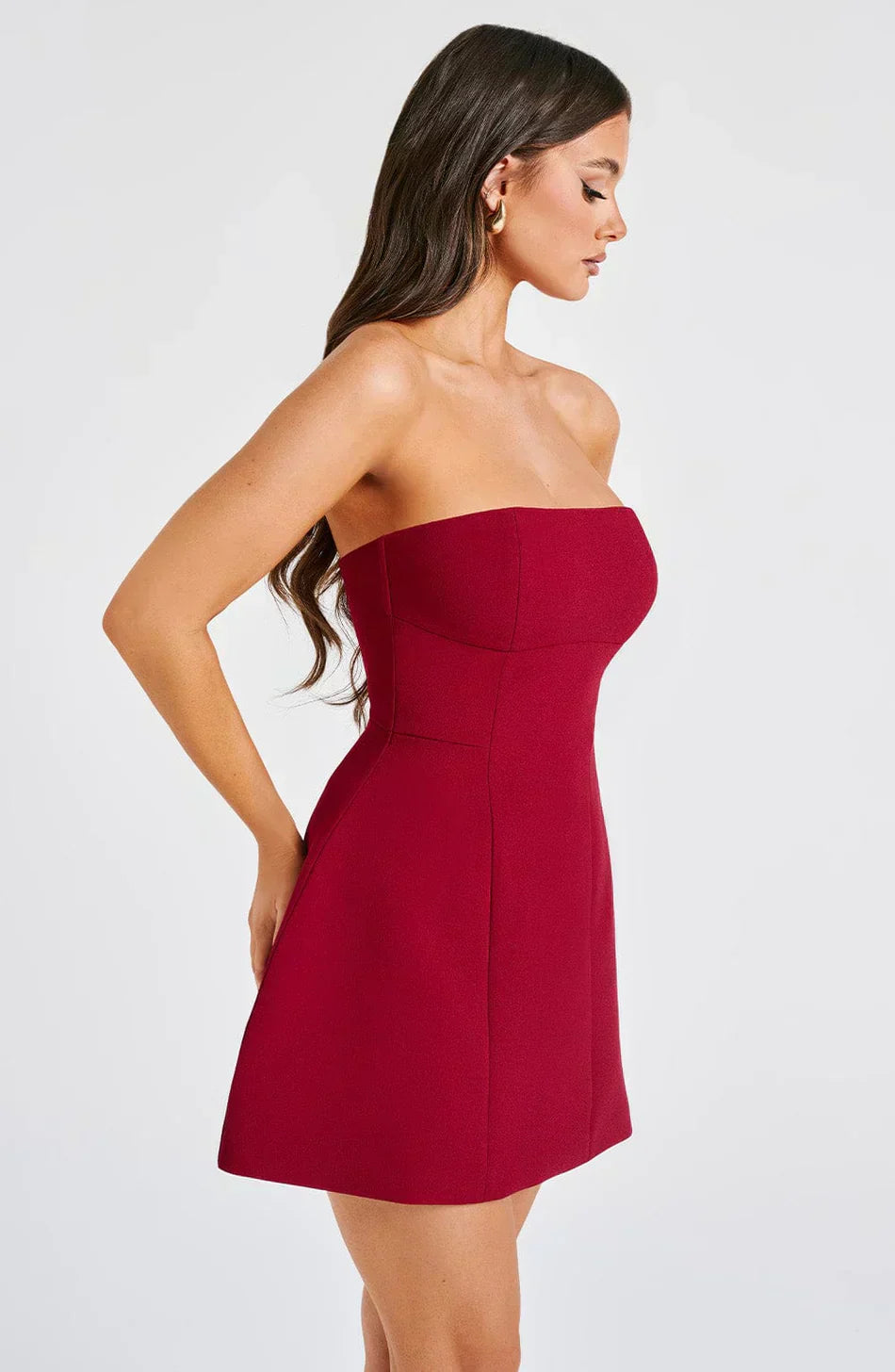 ASHIA STRAPLESS MINI DRESS - WINE