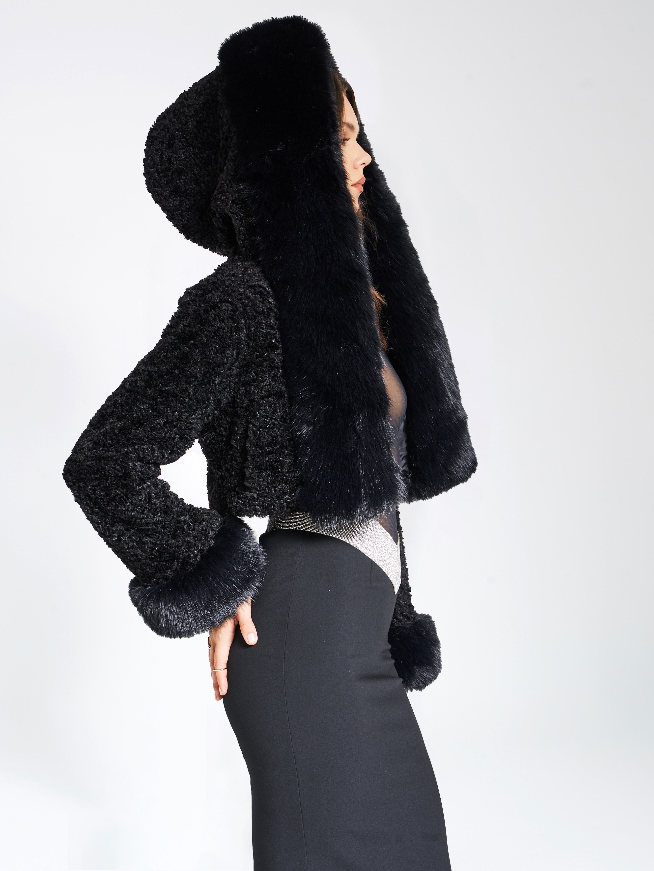 NINA FAUX FUR COAT - BLACK